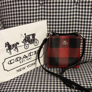Coach Red and Black Plaid Crossbody Bag